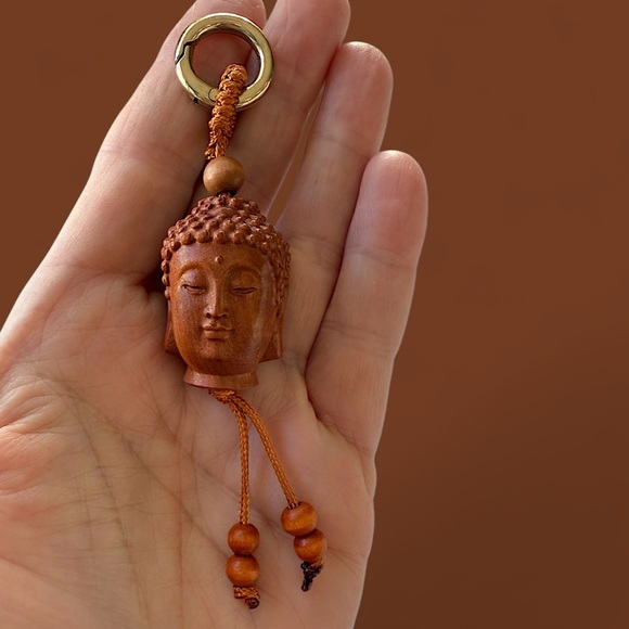 Buddah key ring wood FOB boho yoga meditation new age vintage style NEW gift - Picture 1 of 7